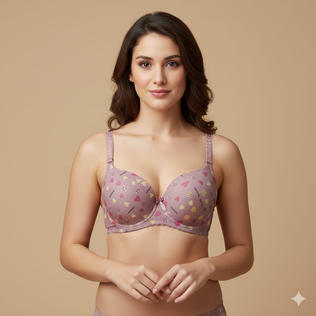 Imported Heart Printed Padded Bra & Panty Set
