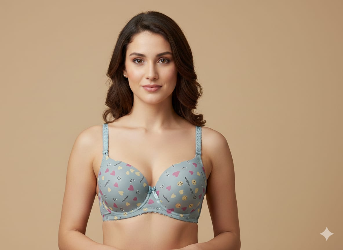 Imported Heart Printed Padded Bra & Panty Set